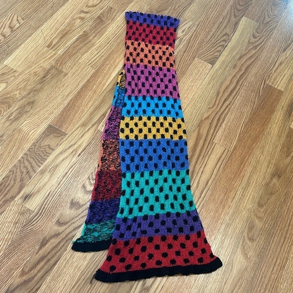 Vintage rainbow striped black polka dot neck scarf knit accessory - Picture 1 of 4